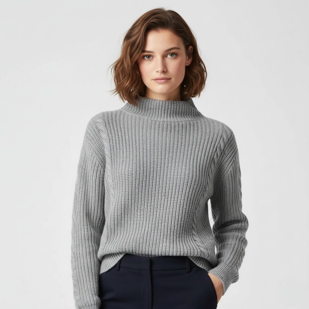 Aritzia Wilfred Womens Xxs Cable Mock Neck Grey Wool Jumper Sweater